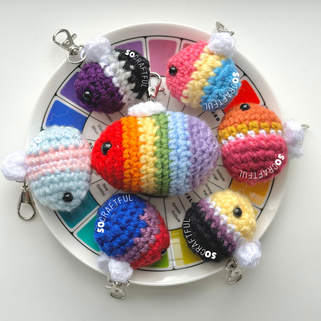 Crochet Bisexual Bee Keychain