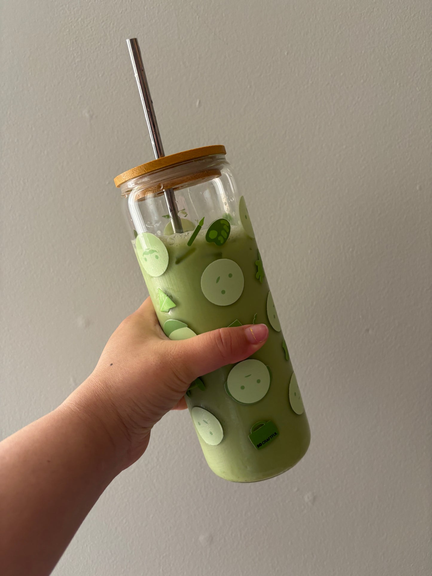 Green meh guy glass cup