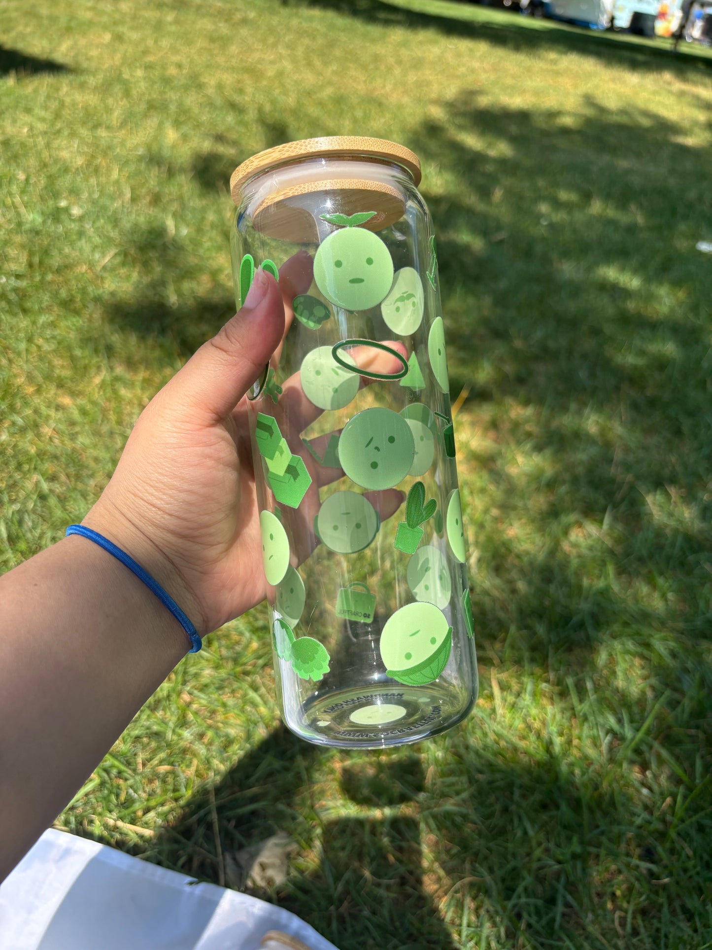 Green meh guy glass cup