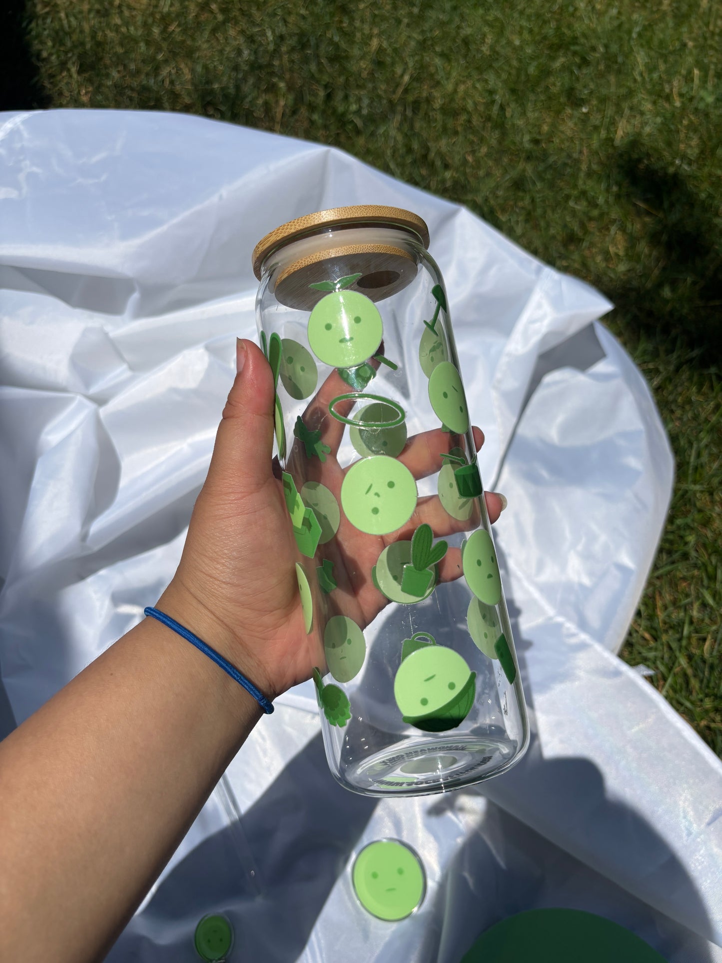 Green meh guy glass cup