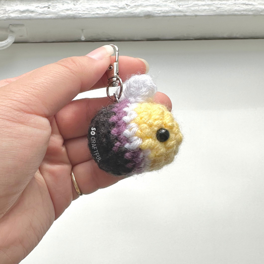 Crochet Non-Binary Bee Keychain