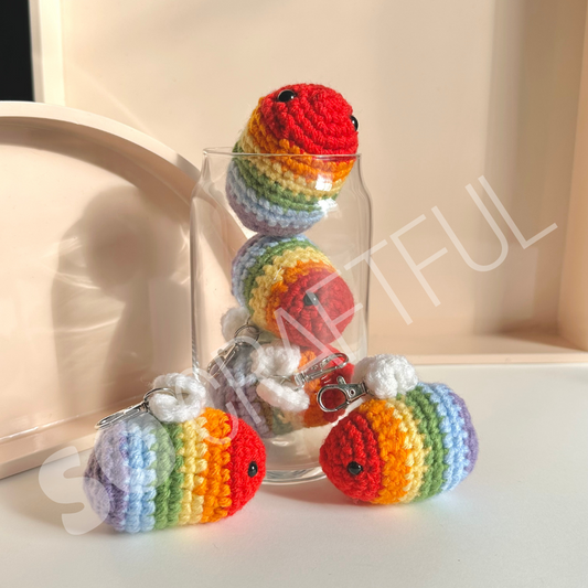 Crochet Rainbow Bee Keychain